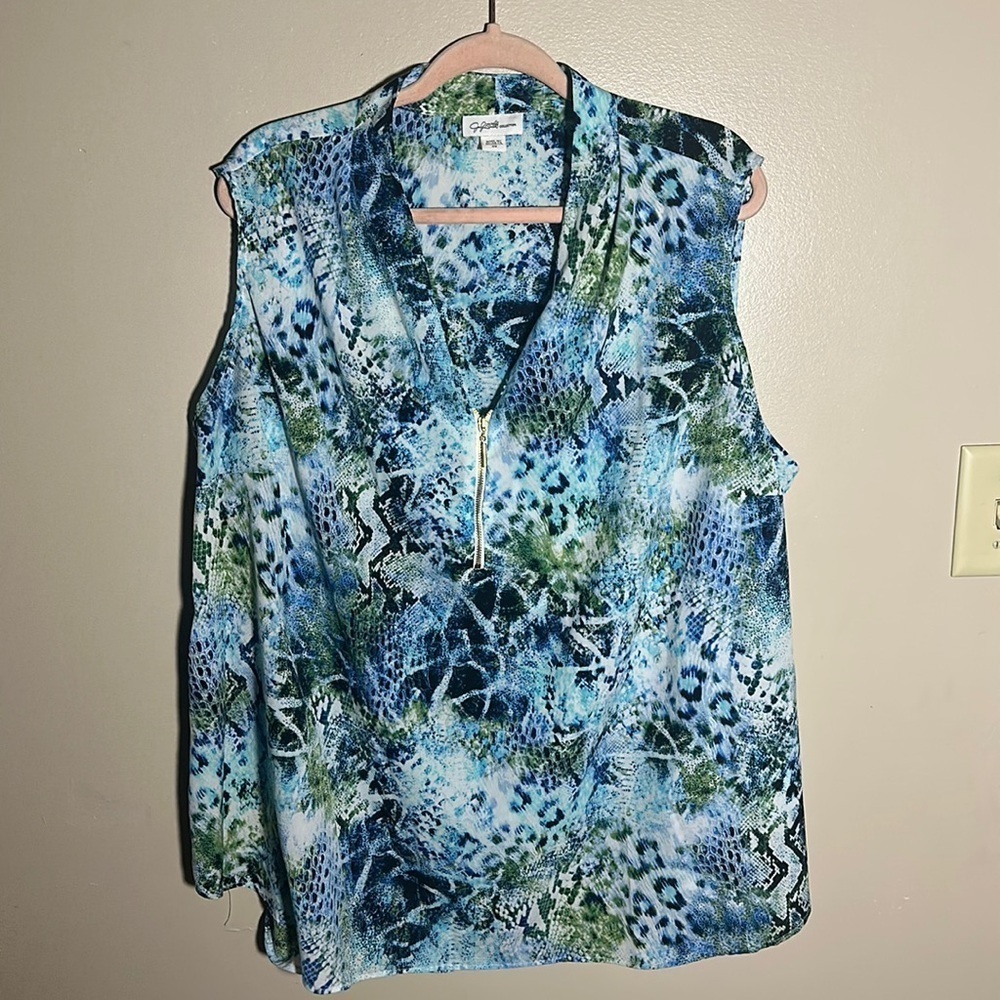 Jaclyn Smith Blue Printed Sleeveless Top |‎ 3X